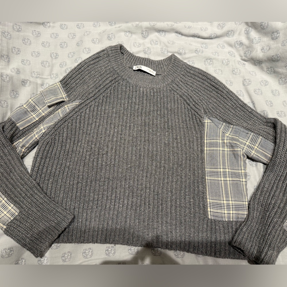 Gray Plaid Accent Sweater